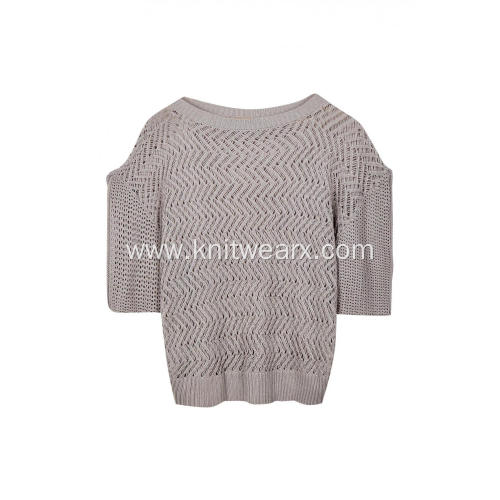 Women's Knitted Pointelle Boat Neck Drop Shoulder Pullover